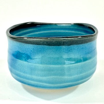 Japanese Mino Ware Chawan Matcha Tea Bowl Sky Blue Glaze Black Rim Kannyu NEW 5"