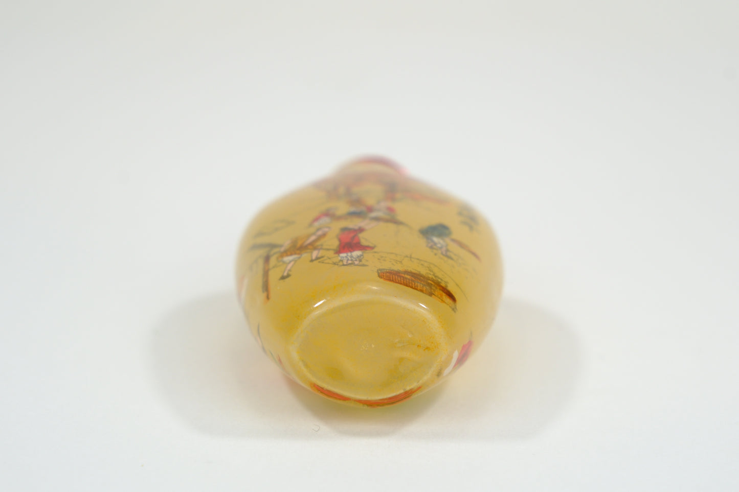 Vintage Chinese Glass Reverse Painted Snuff Bottle w/Stopper 3"