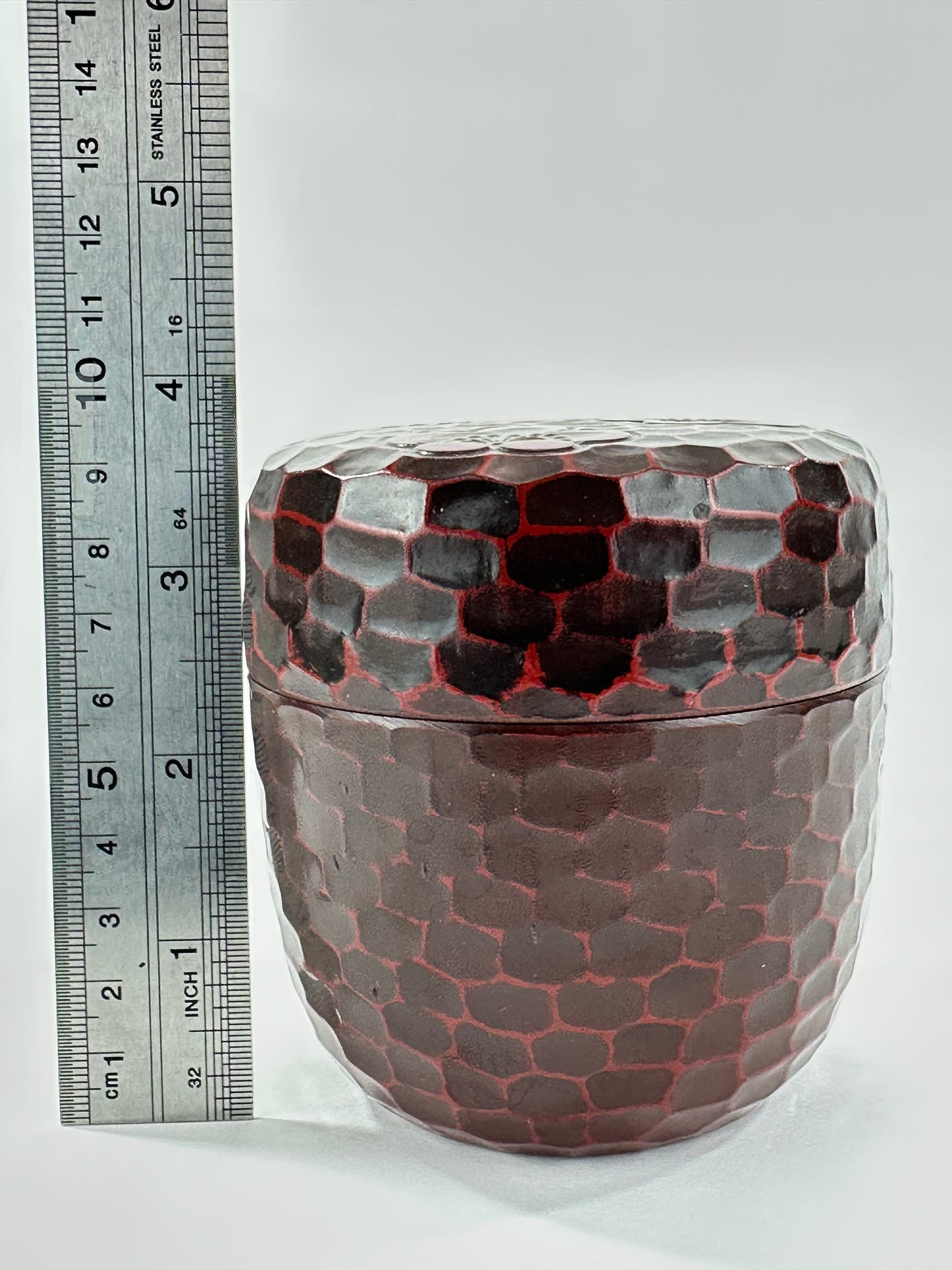 Japanese Kamakurabori Carved O-Natsume Lacquer Plum Blossom Motif 4"H