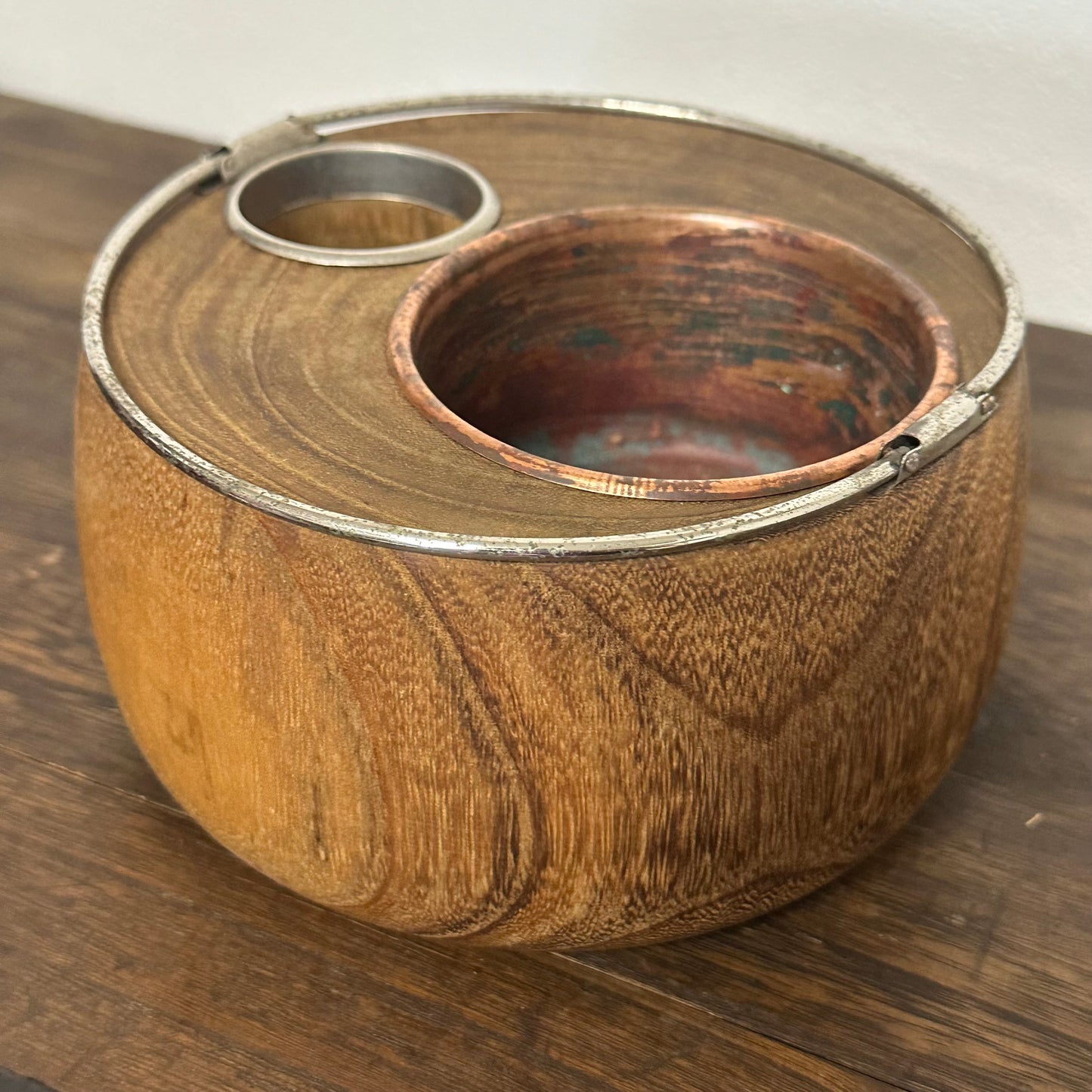 Antique Japanese Tabakobon Smoking Set Wood Body with Silver Rim & Bamboo Haifuki