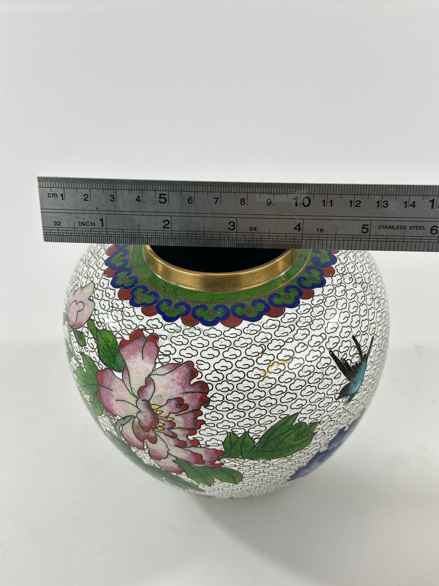 Vintage Chinese Cloisonné Lidded Jar 6”