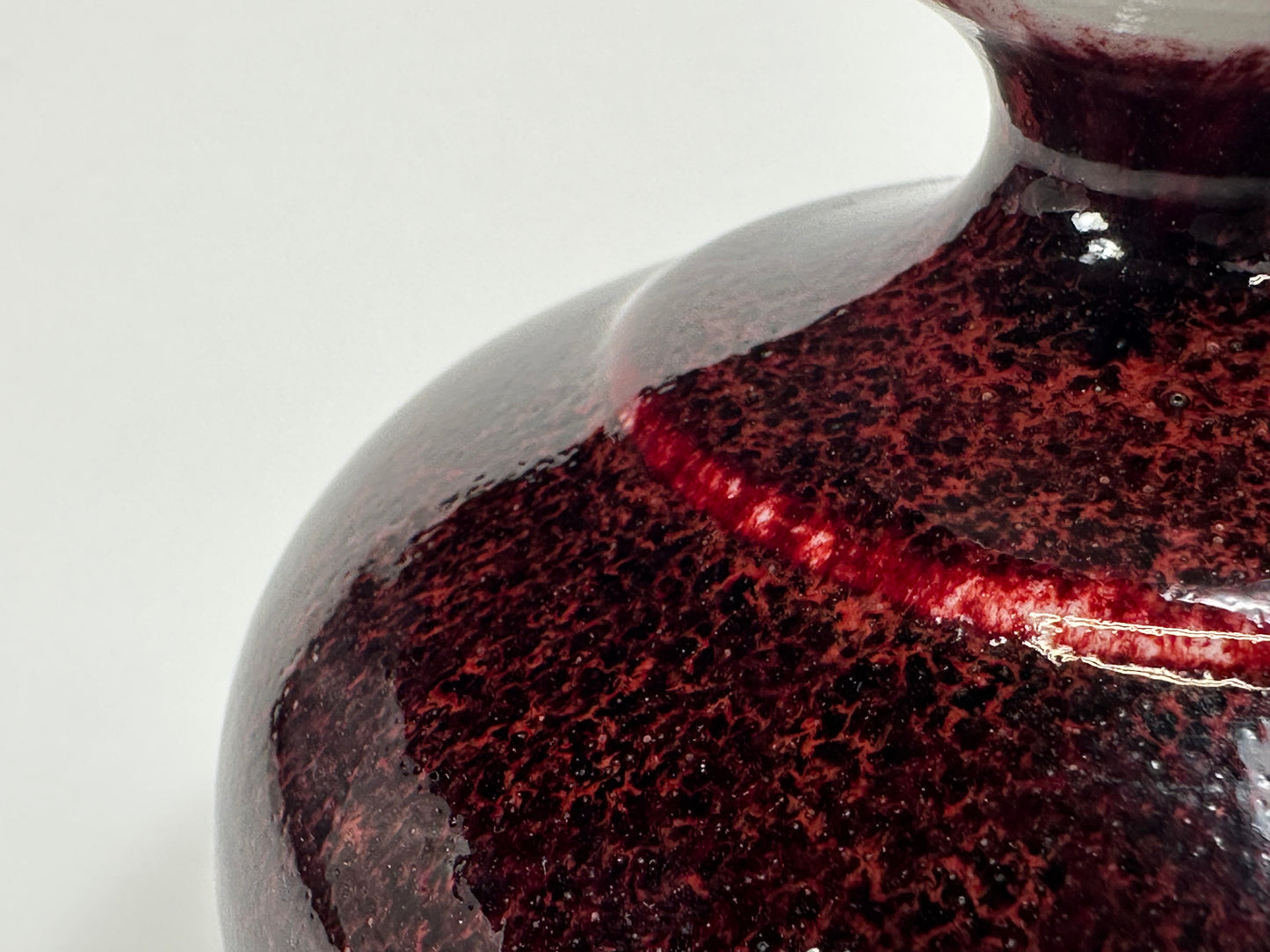 Vintage Japanese Studio Vase with Copper Red Flambé Glaze, 4"H