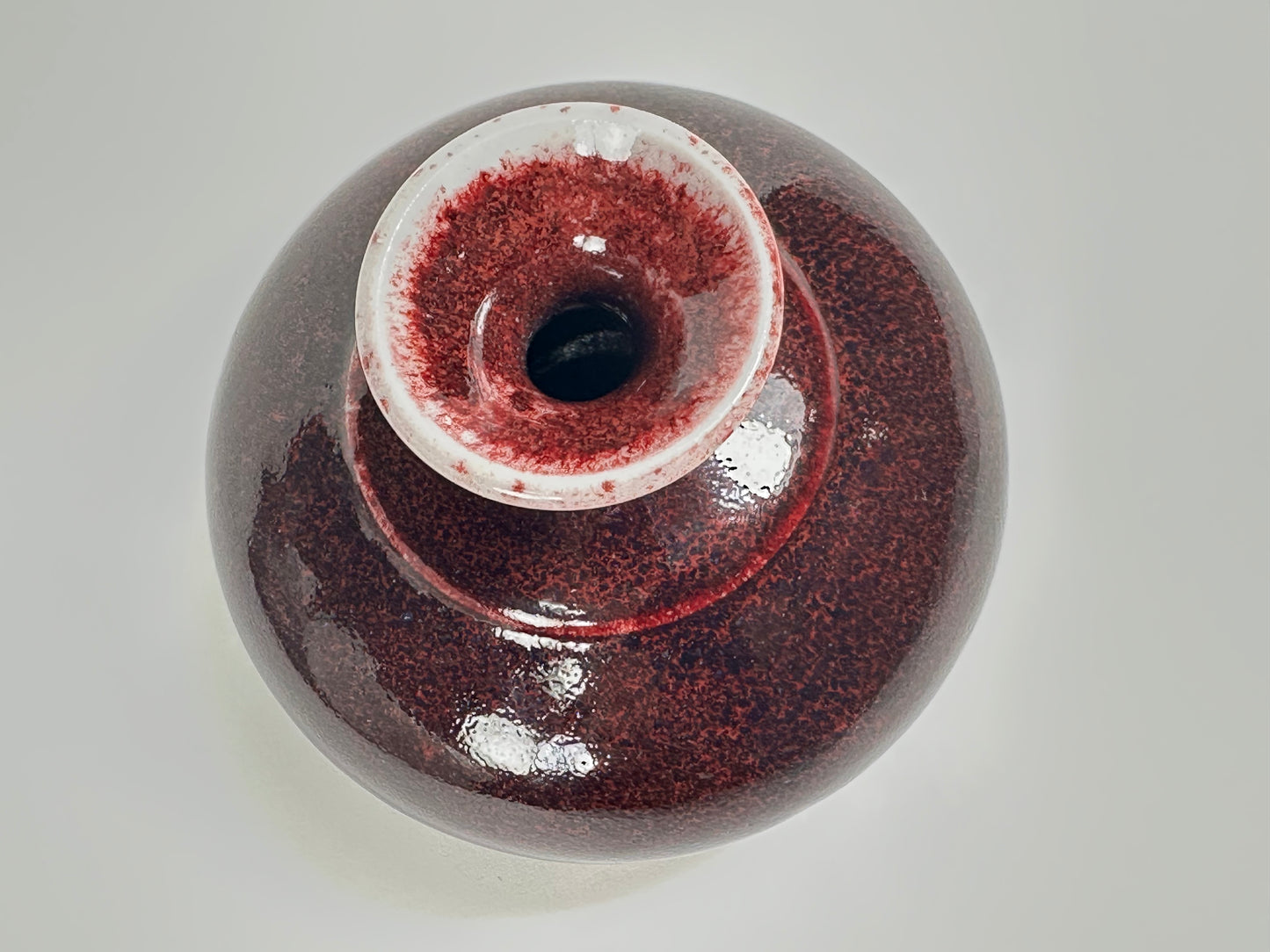 Vintage Japanese Studio Vase with Copper Red Flambé Glaze, 4"H