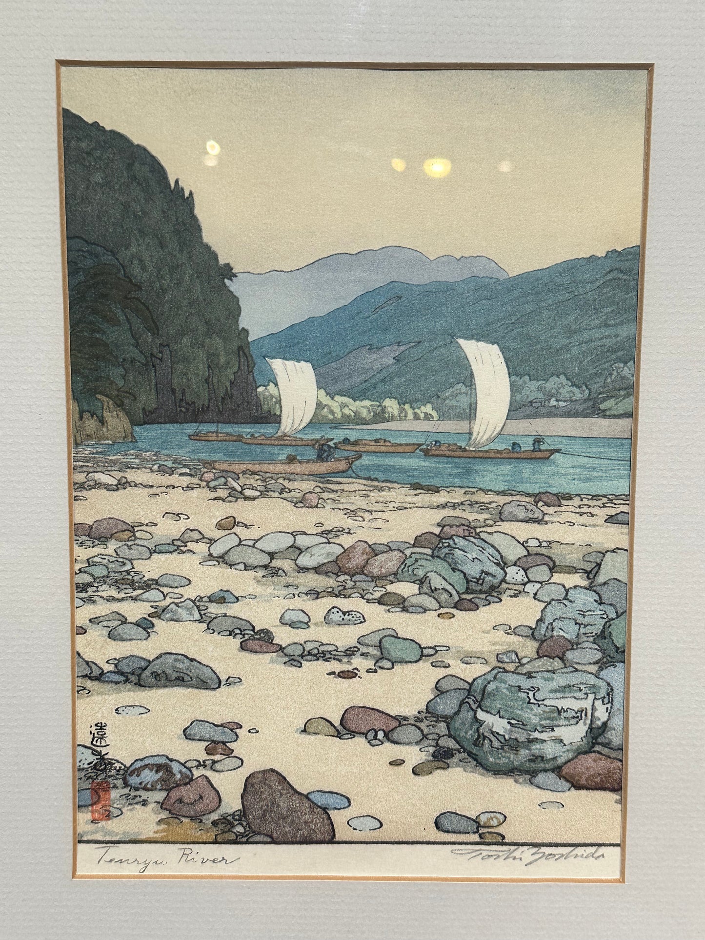 Toshi Yoshida Woodblock Print Tenryu 1942 in Frame