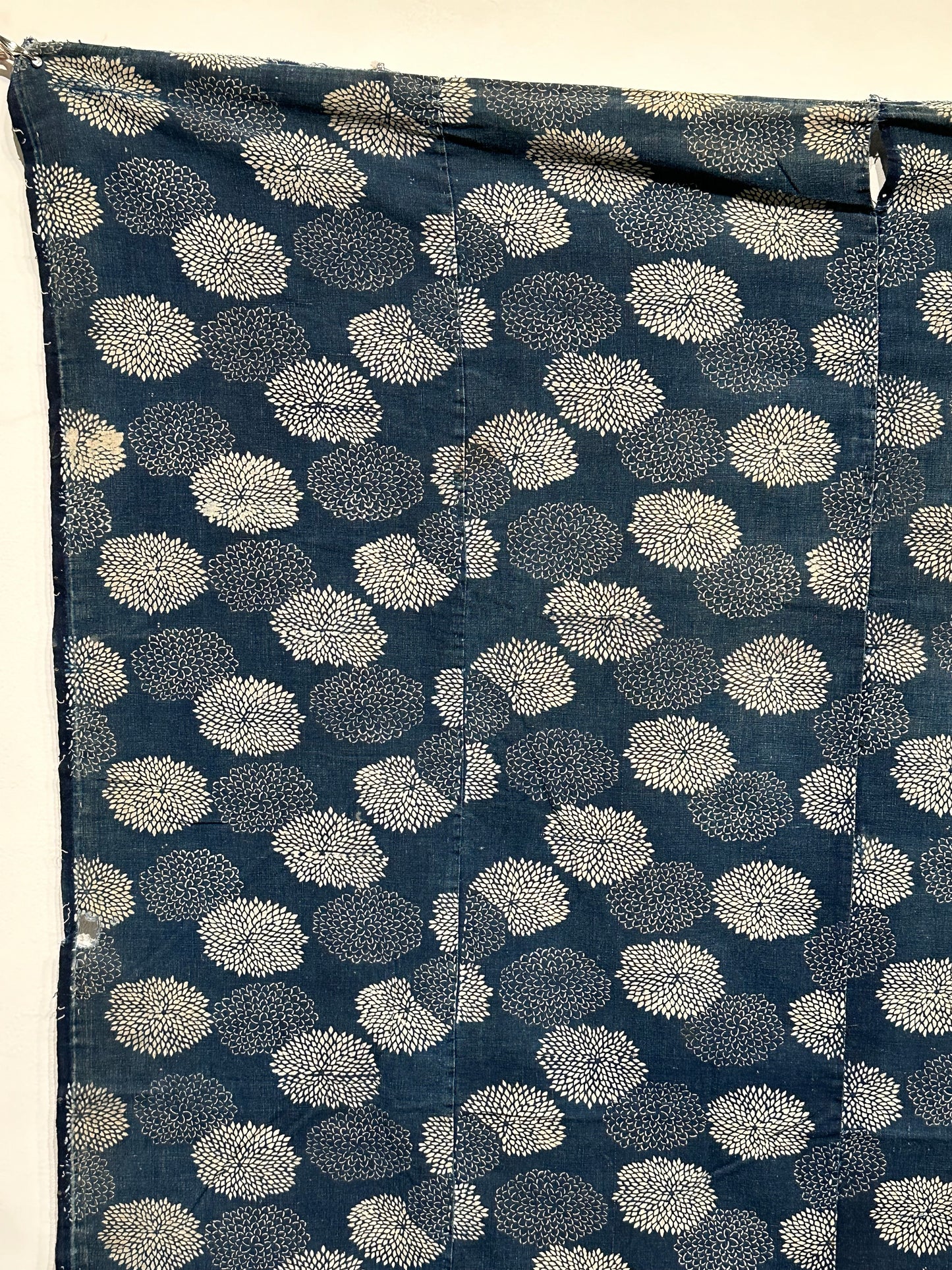 Antique Japanese 19th Century Textile - Katazome Indigo 65"x65" Kiku #82