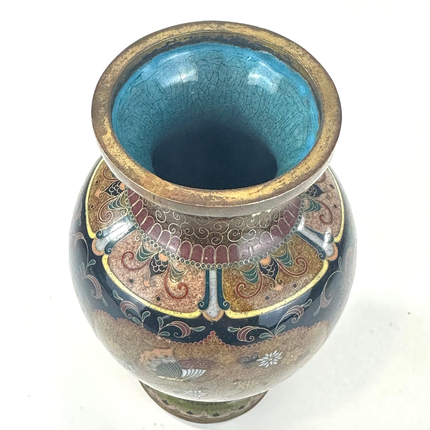 Antique Japanese Meiji Era (c1880) Cloisonné Vase Phoenix 6”