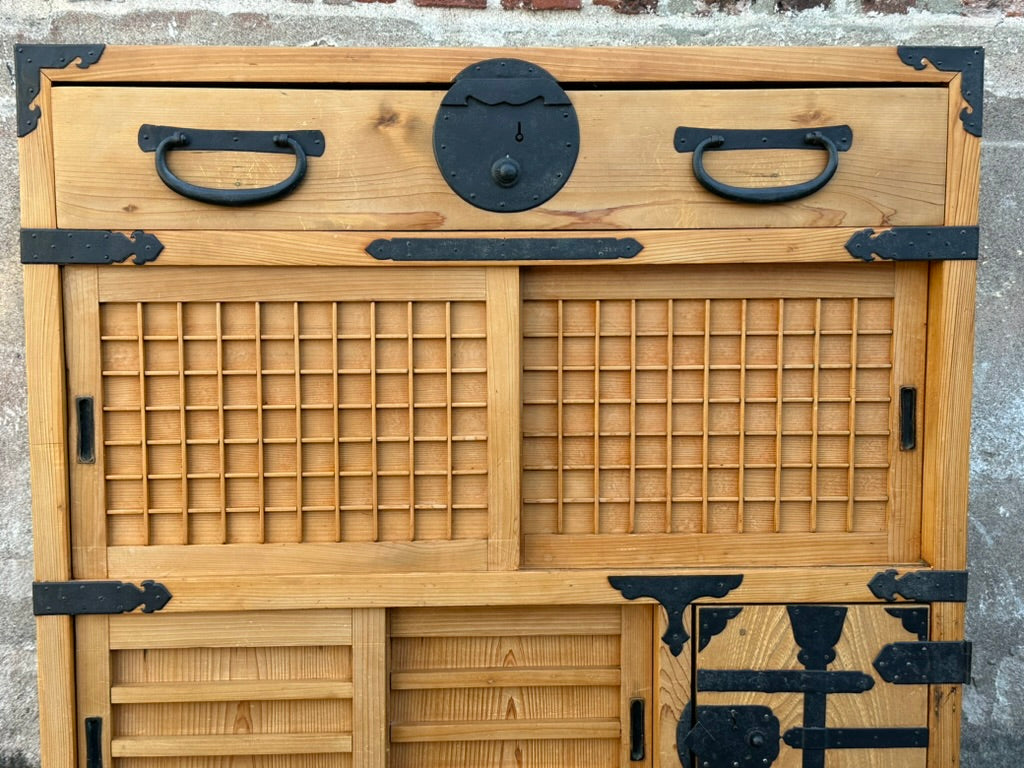 Japanese Sugi Wood Chobadansu Merchant Chest Early Showa Period Tansu 36"H
