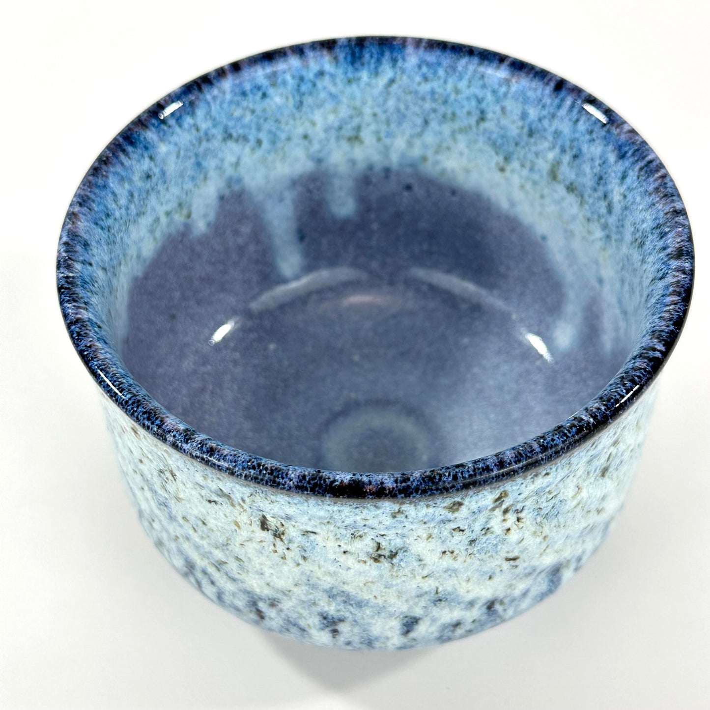 Japanese Handmade Chawan Matcha Tea Bowl Fuji Unofu Banko Ware Blue Speckle Glaze NEW 5"