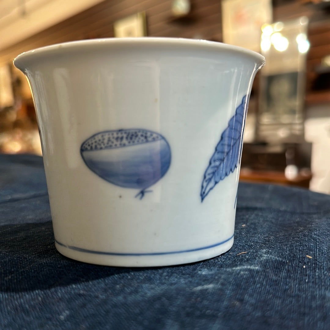 Antique Japanese Sobachoko Ceramic Blue & White Chestnut Motif 3.75"