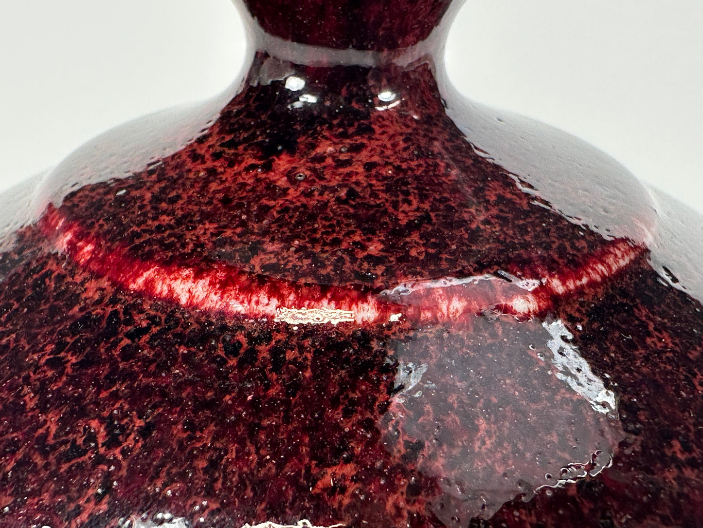 Vintage Japanese Studio Vase with Copper Red Flambé Glaze, 4"H