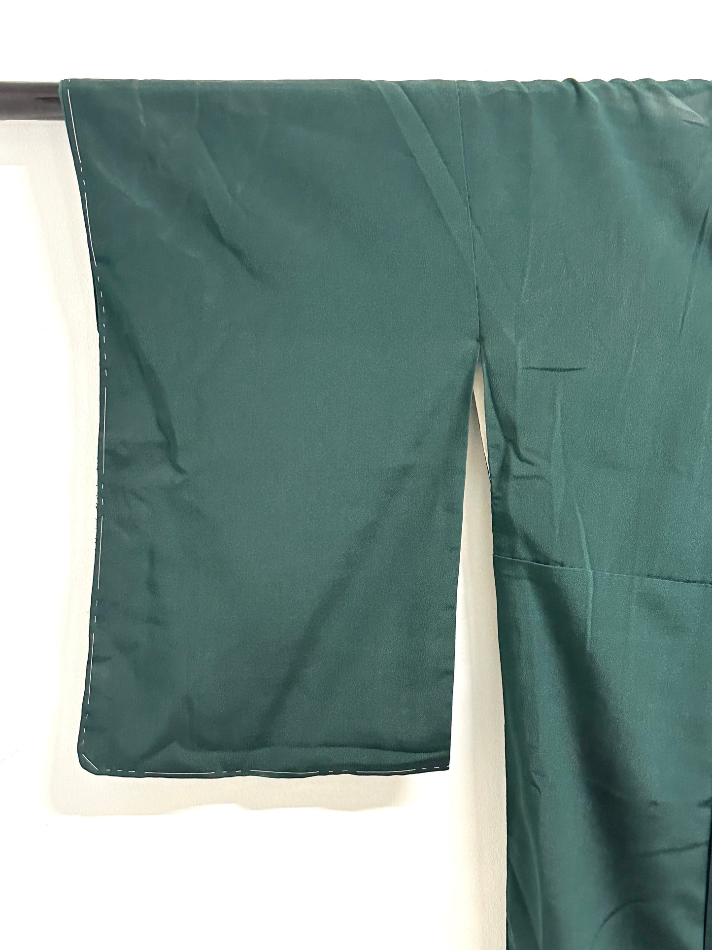 Vintage Japanese Silk Kimono Kiku Hanazume Suso on Deep Green Gold Bokashi Showa