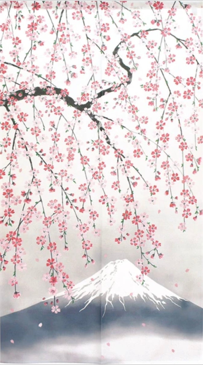 New Japanese Noren Curtain Weeping Cherry Mount Fuji 150cm