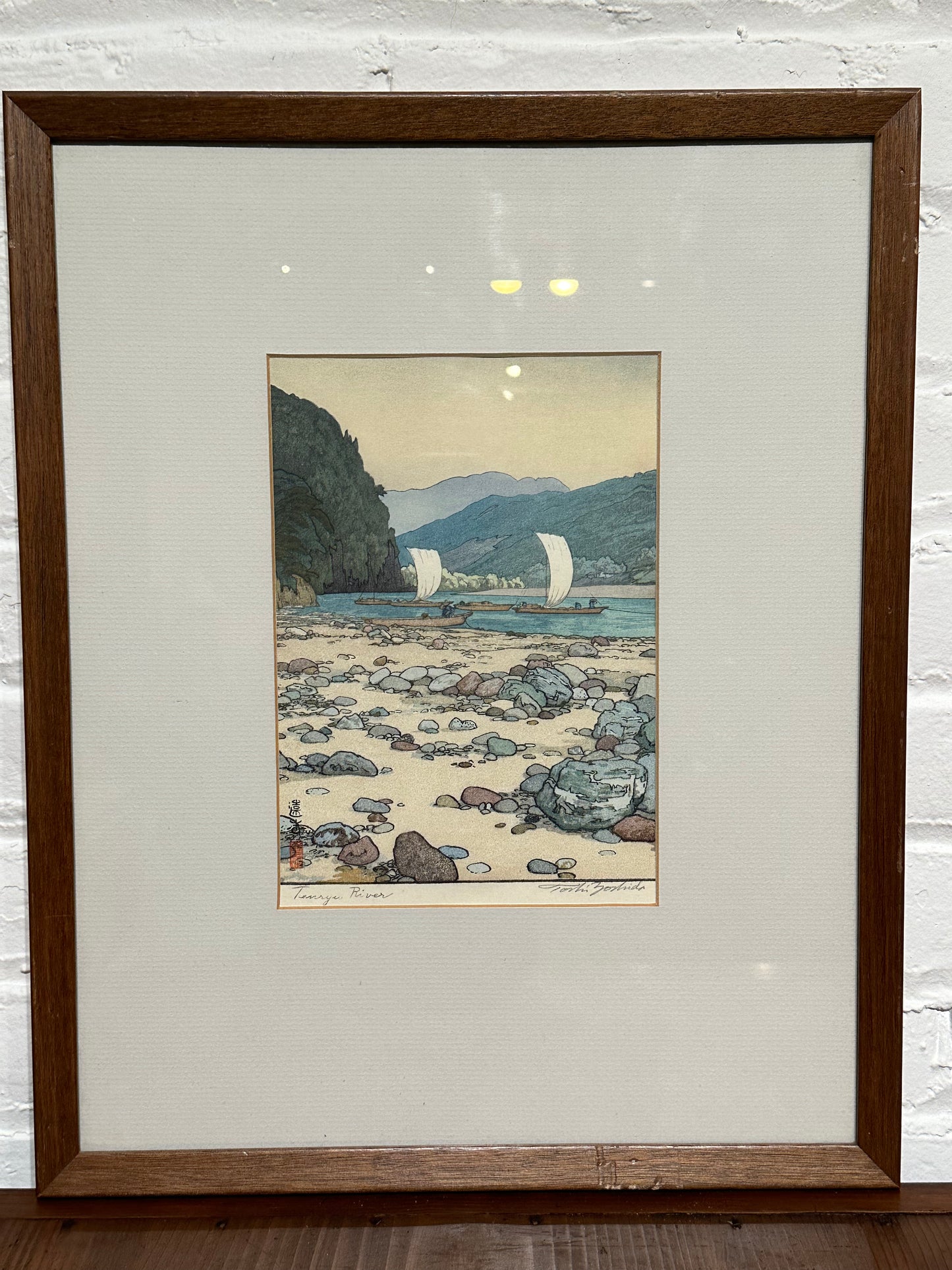 Toshi Yoshida Woodblock Print Tenryu 1942 in Frame