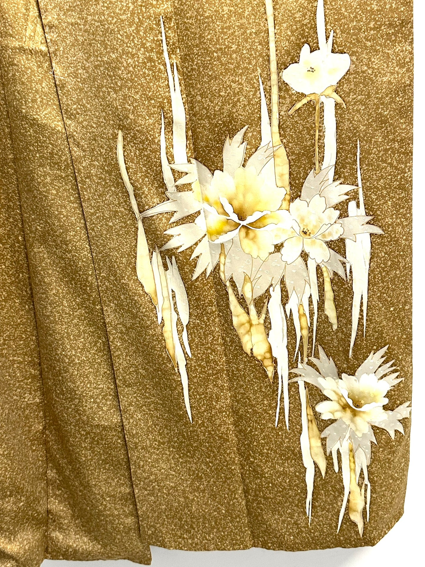 Vintage Japanese Silk Nashiji Gold Kimono Yuzen Suisen Narcissus Showa Era