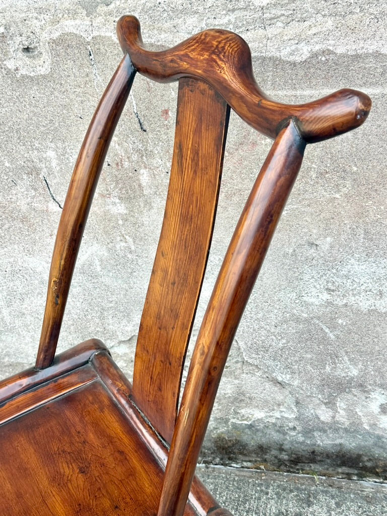 Antique Chinese Elm Yoke Back Official's Hat Chair Guanmaoyi Late Qing Dynasty 38"H LS#139
