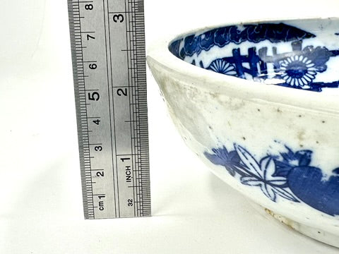 Antique Japanese Imari Sometsuke Blue White Porcelain Bowl Kiku Chrysanthemum 19th 7.5"W