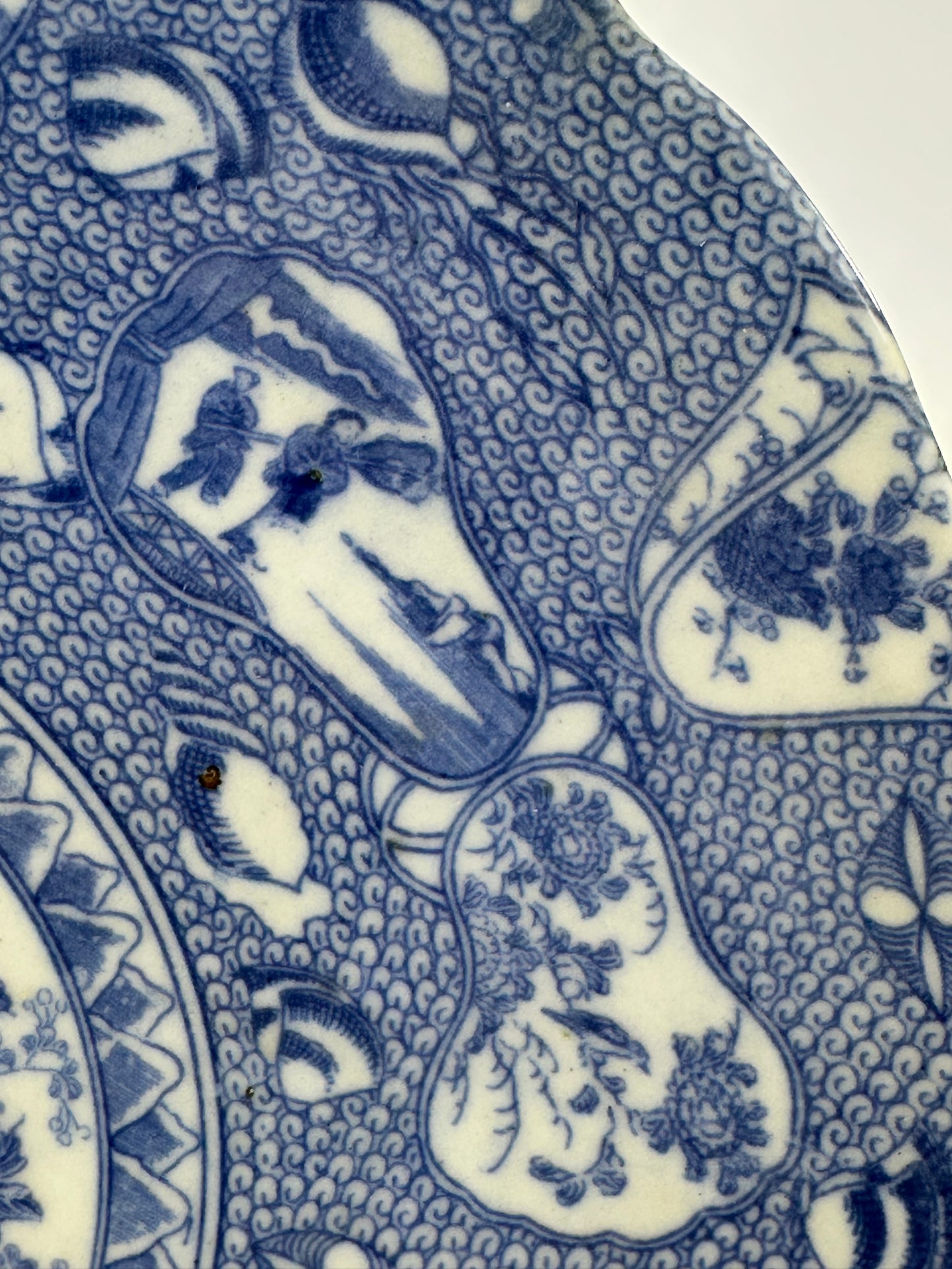 Antique Japanese 19th Century Imari Ceramic Plate Blue & White Flora & Fauna 10.5"