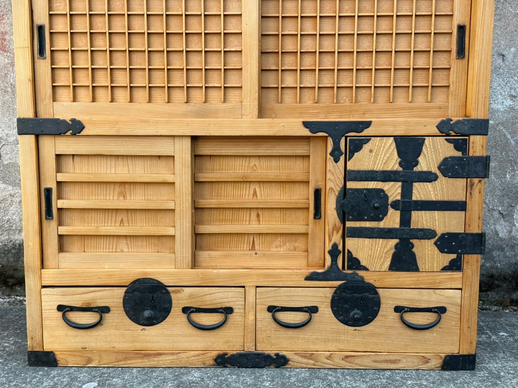 Japanese Sugi Wood Chobadansu Merchant Chest Early Showa Period Tansu 36"H