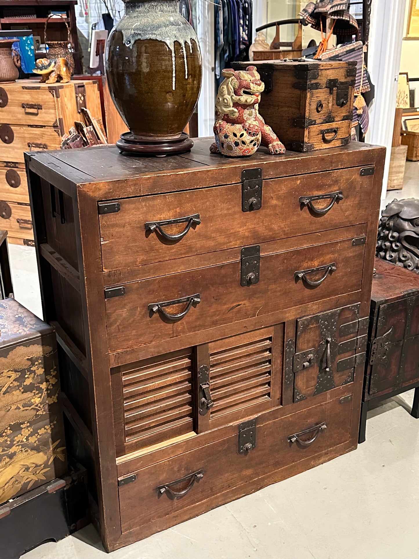 Antique Japanese Chobadansu Meiji Era 1868-1912 Document Tansu Chest Sugi 36"