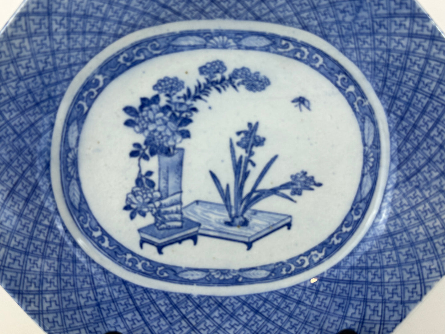 Antique Japanese Meiji Era Octagonal Ceramic Imari Plates Ikebana Motif