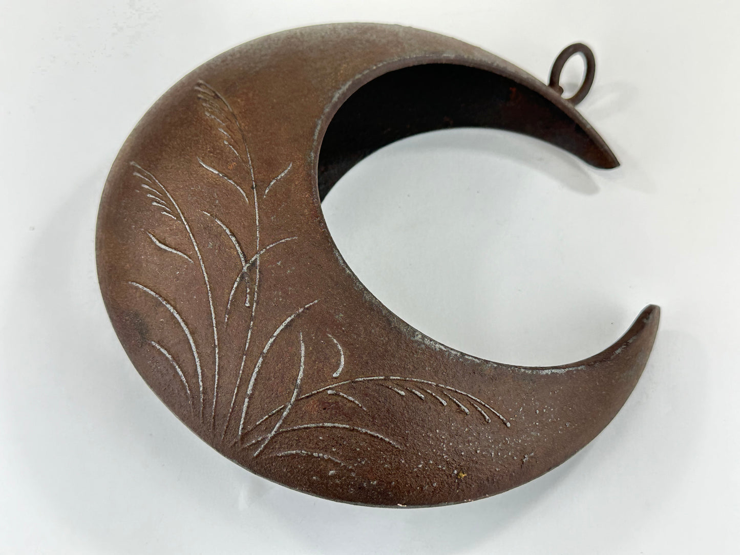 Vintage Japanese Iron Ikebana Vase Mikazuki Crescent Moon 8"