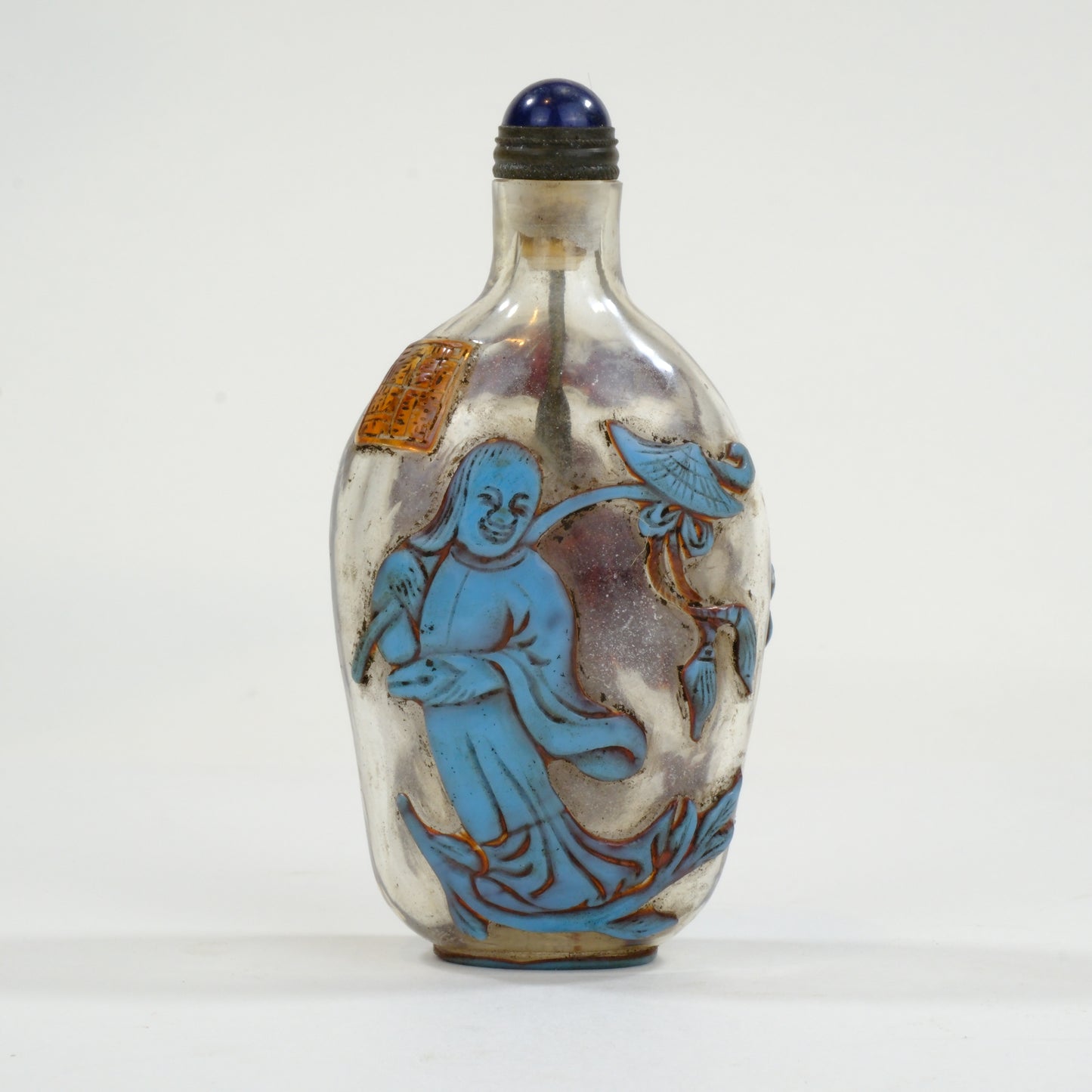 Vintage Chinese Glass Snuff Bottle Lucky Gods 3"