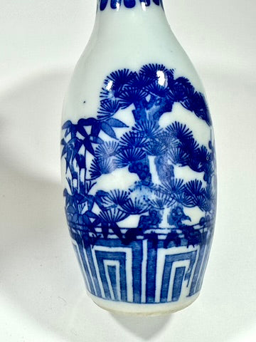 Antique Japanese Imari Blue White Porcelain Butsugu Tokkuri Altar Vase Pine 19thC 5"H
