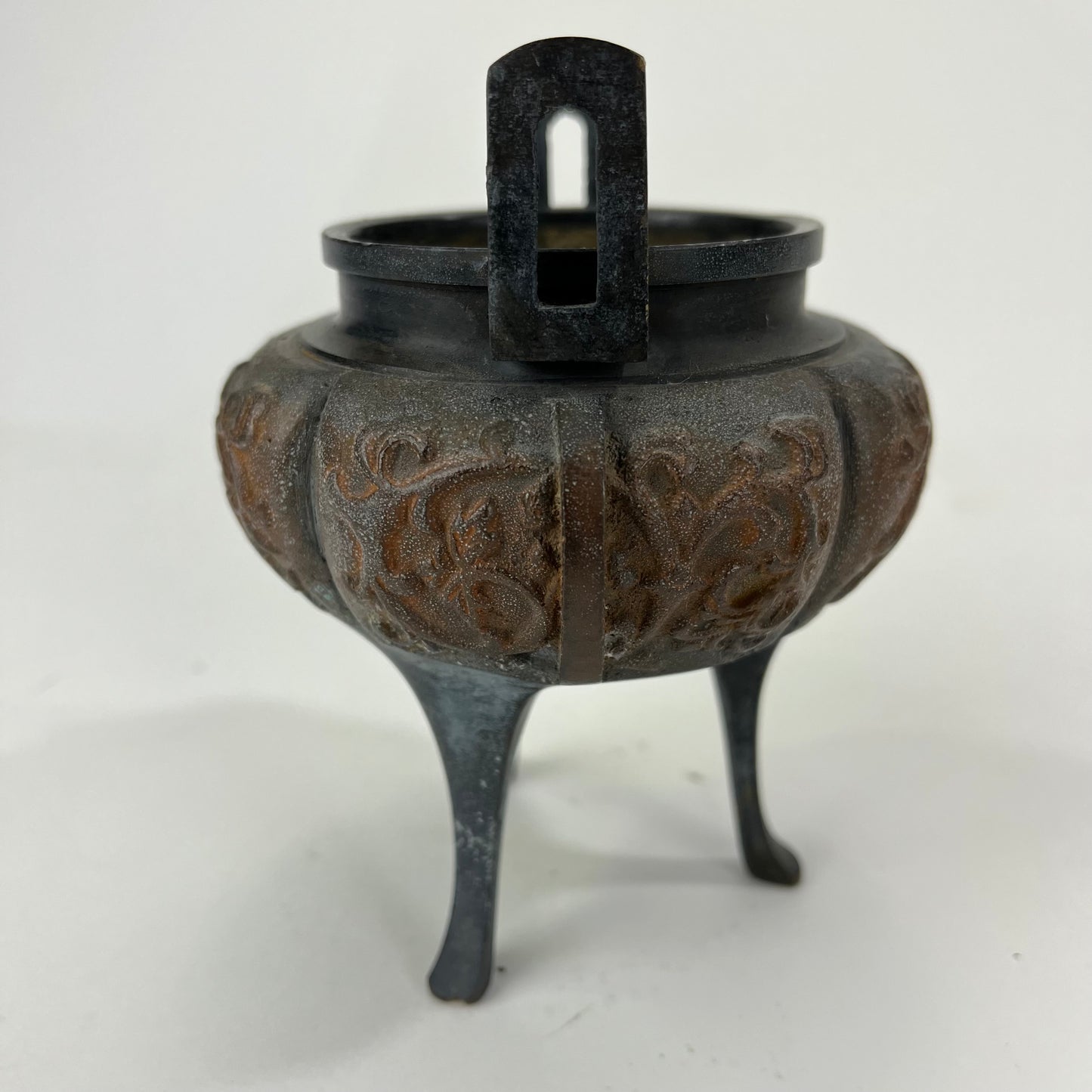 Antique Bronze Koro Incense Burner w/ Vine Designs 6"