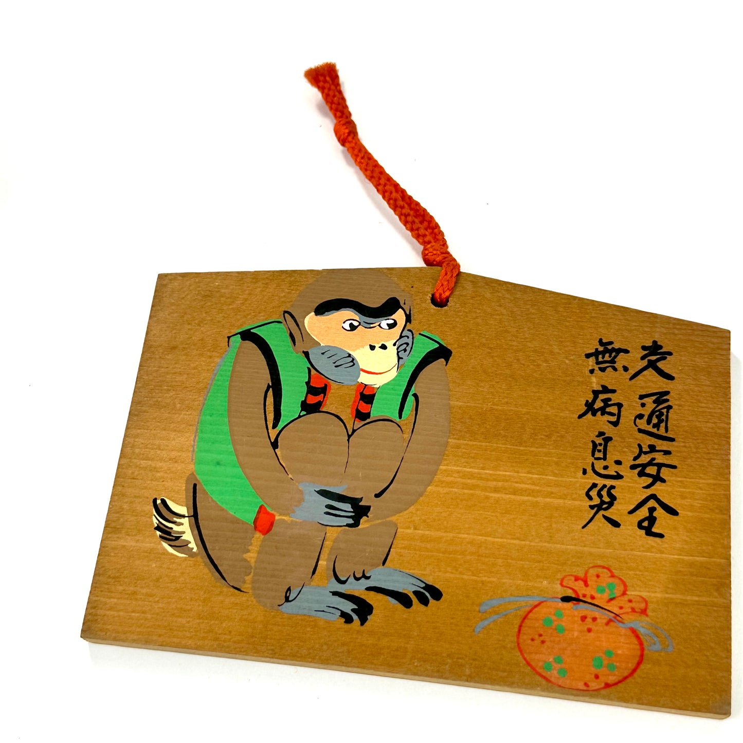 Vintage Japanese Ema Prayer Plaque Monkey Wearing Vest