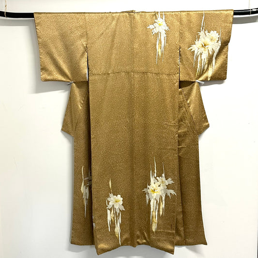 Vintage Japanese Silk Nashiji Gold Kimono Yuzen Suisen Narcissus Showa Era