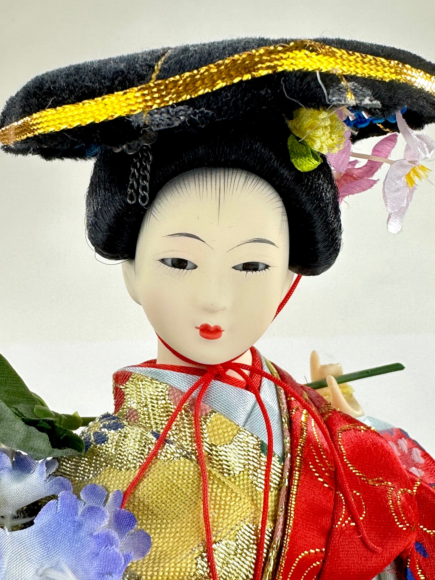 Vintage Japanese Geisha Ningyo Doll Red Kimono w/ Wisteria 11.5"