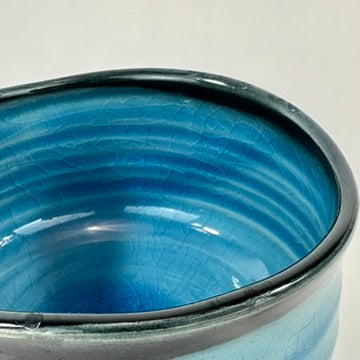 Japanese Mino Ware Chawan Matcha Tea Bowl Sky Blue Glaze Black Rim Kannyu NEW 5"