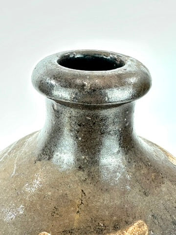 Antique Japanese Edo-Meiji 1800's Dark Glazed Stoneware Tokkuri Sake Jug White Calligraphy 13"H