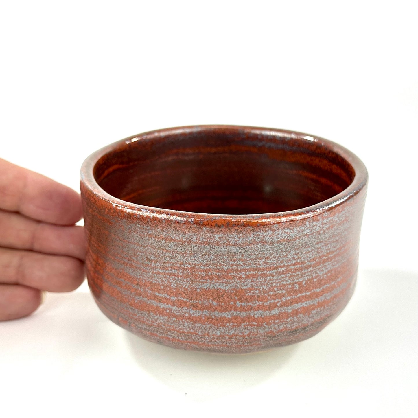 Japanese Chawan Matcha Tea Bowl Iron Red Rust Grey Blue Ash Streak Glaze NEW 5"