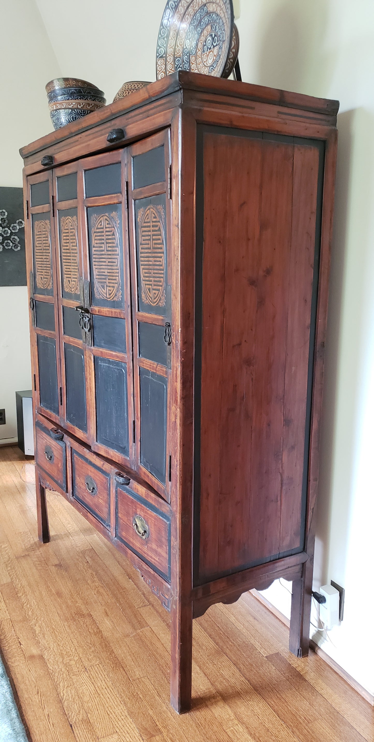 Antique Chinese Qing Dynasty c1800's Yumu Elm Armoire Wardrobe 52"W x 71"H