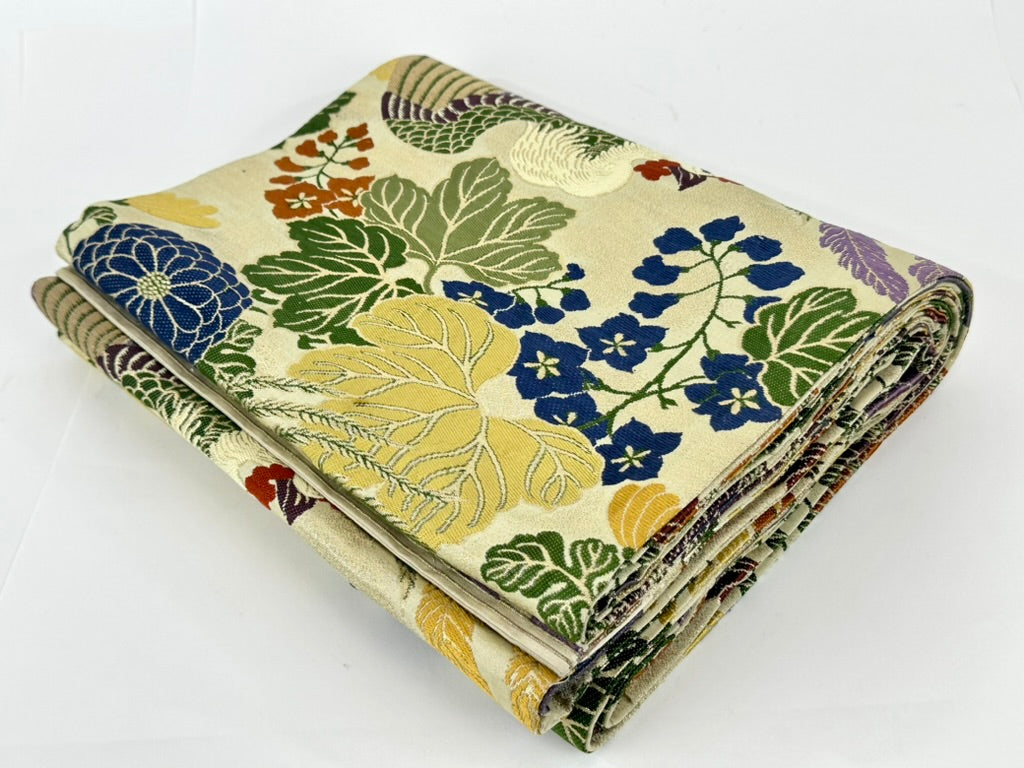 Antique Japanese Silk Maru Obi Taisho Phoenix Chrysanthemum Gosho 13'L