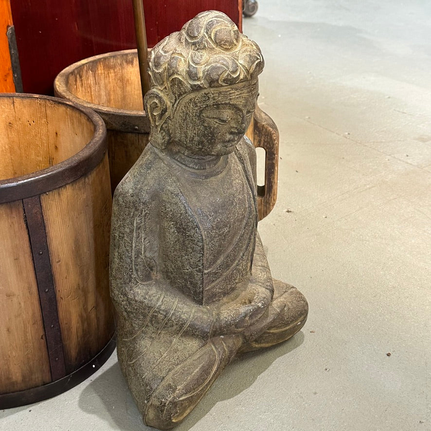 Vintage Chinese Carved Stone Seated Meditating Buddha Statue 22″H