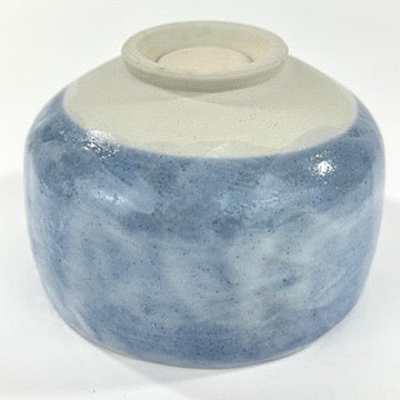 Japanese Chawan Matcha Tea Bowl Pale Blue Grey Mottled Glaze White Stoneware NEW 5"