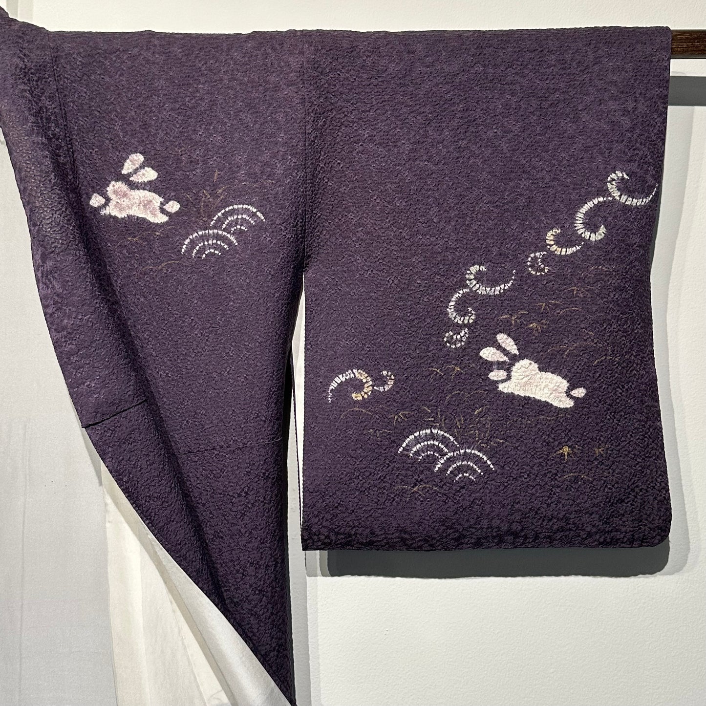 Japanese Zugawati Silk Houmongi Kimono Purple Shibori Rabbit Motif