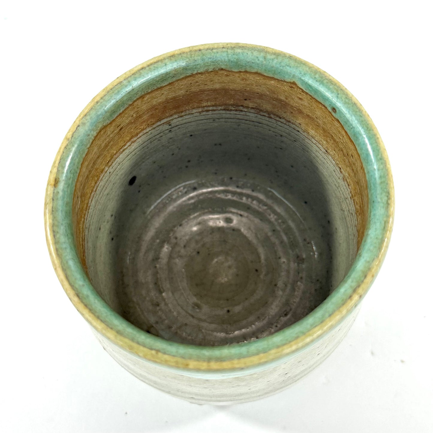 Vintage Japanese Stoneware Yunomi Tea Cup w/ Blue Green Glaze