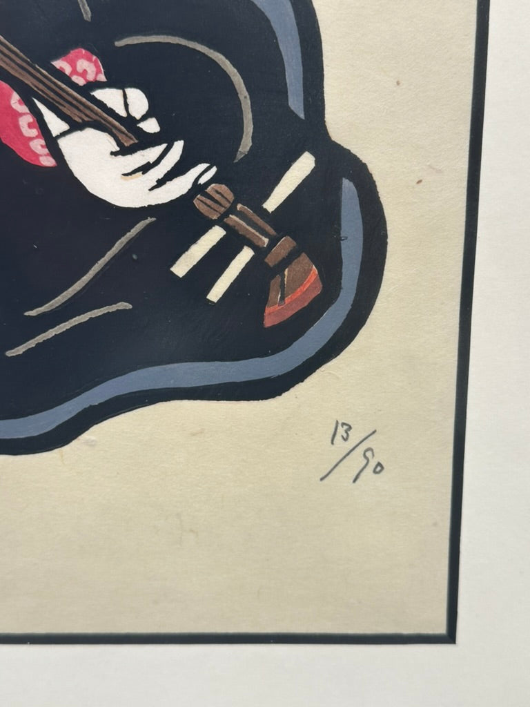 Vintage Japanese Kappazuri Print Yoshitoshi Mori Bijin Playing Shamisen 1984 Ed 13/90