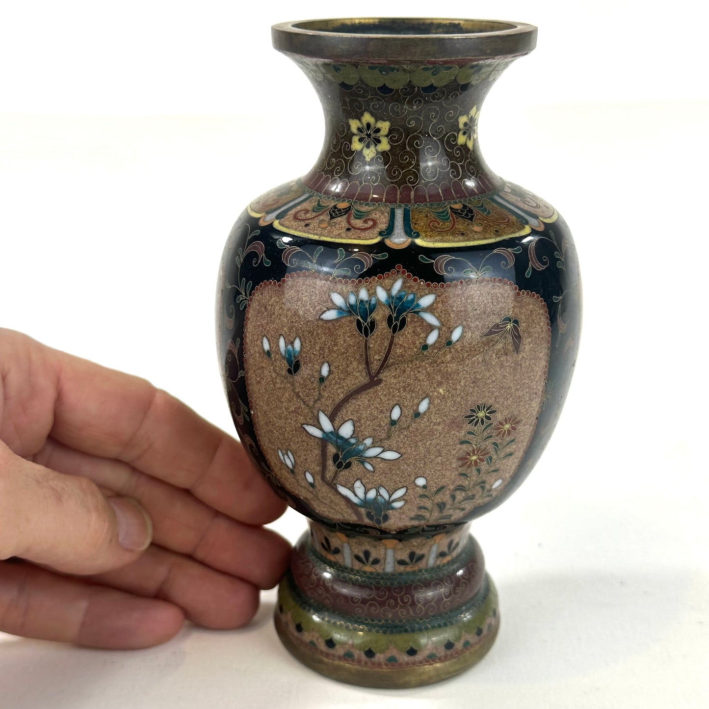 Antique Japanese Meiji Era (c1880) Cloisonné Vase Phoenix 6”