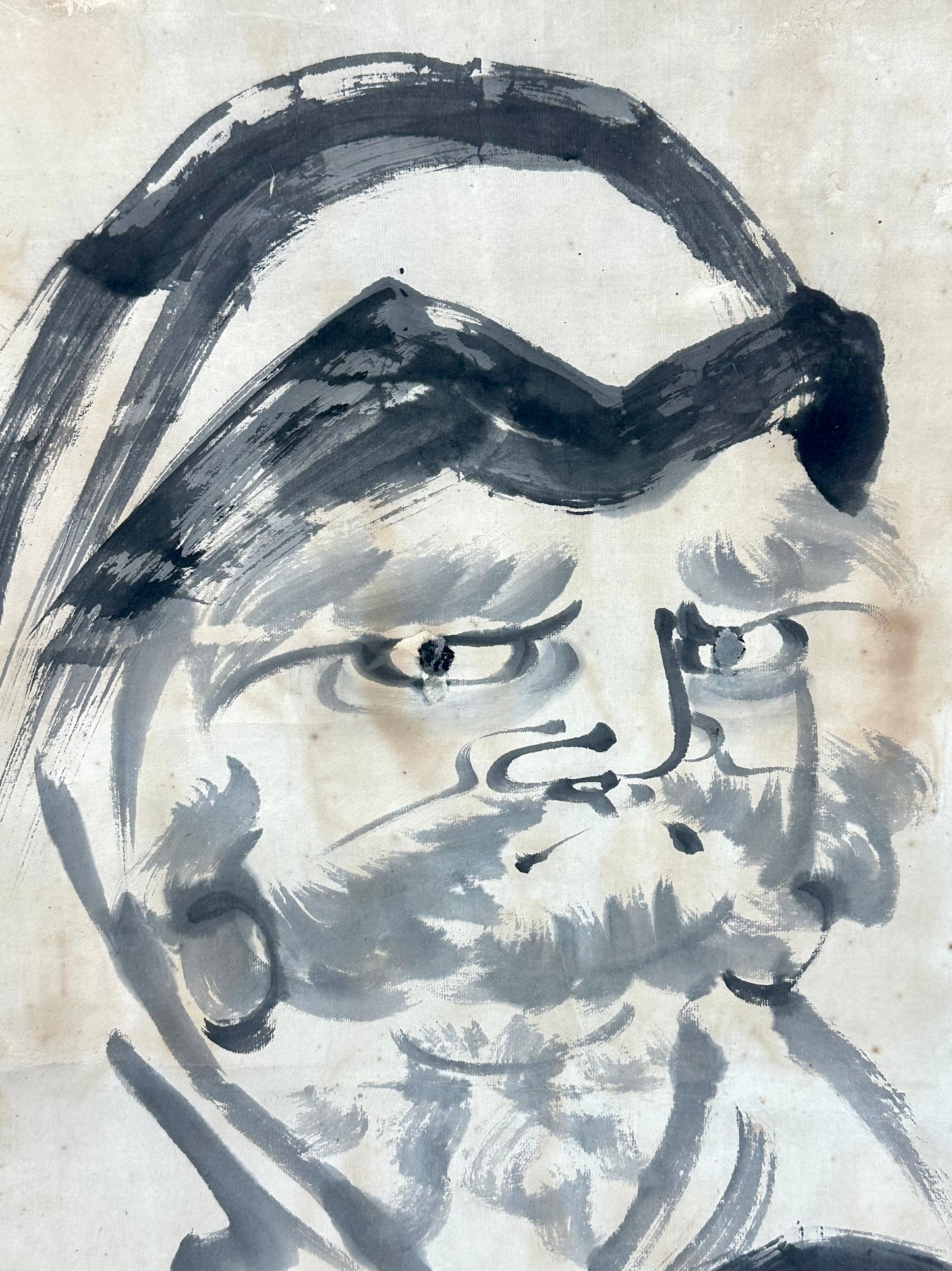 Antique Japanese Kakejiku Hanging Scroll Daruma Bodhidharma Zenga Ink Painting 61"L