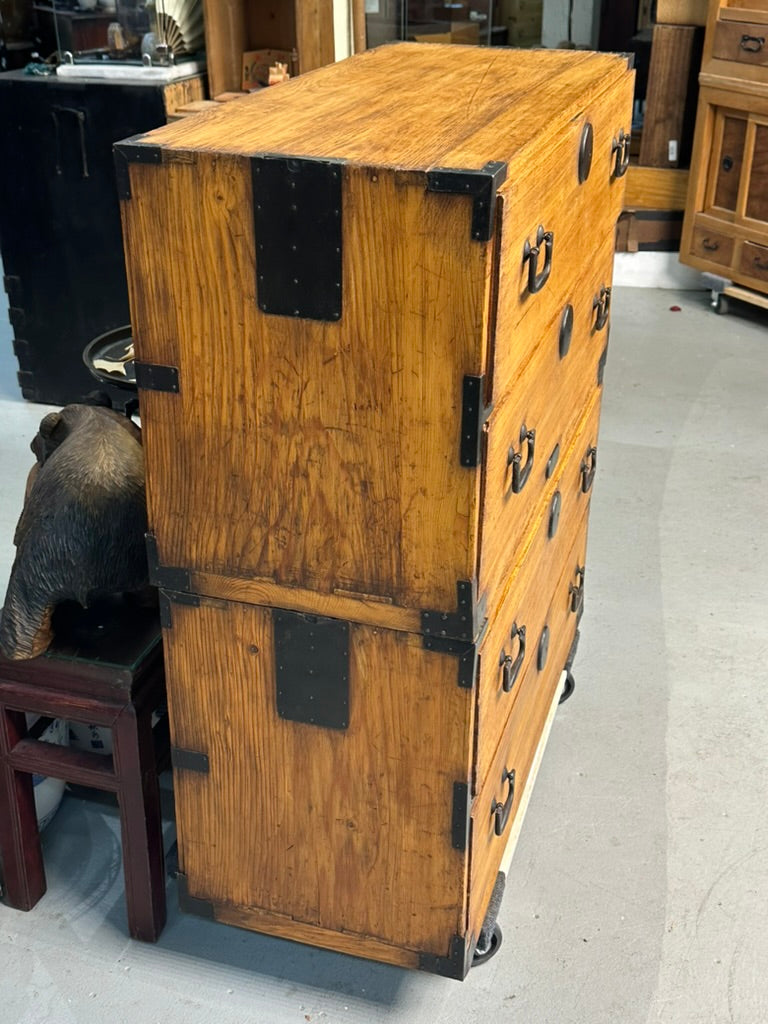 Antique Japanese Kiri Wood Ishodansu Kasane Tansu Meiji Era Chest of Drawers