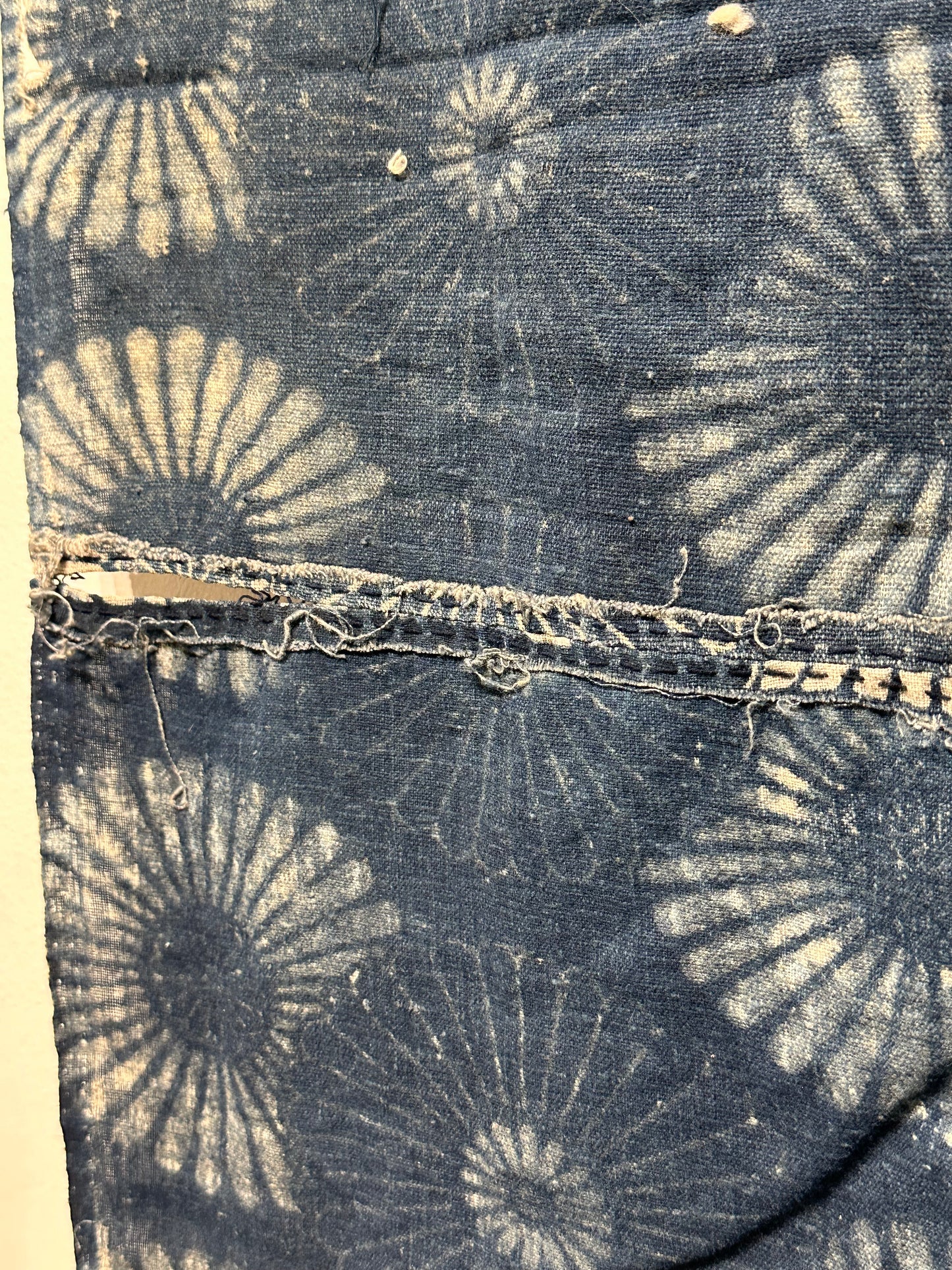 Antique Japanese 19th Century Textile - Katazome Indigo 49" x 73" Kiku #81