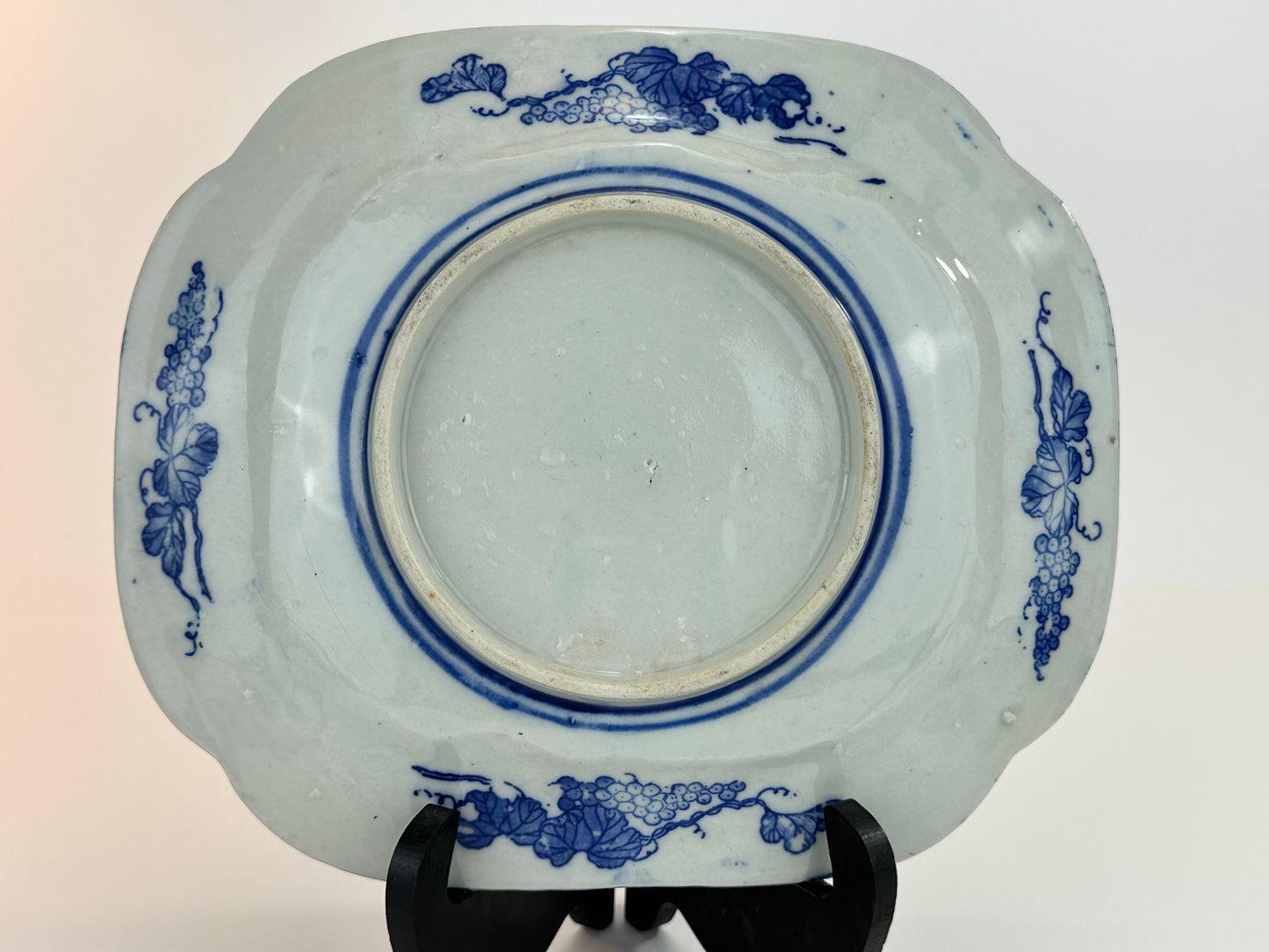 Antique Japanese Late Meiji c1910's Blue & White Porcelain Landscape Platter 10"W