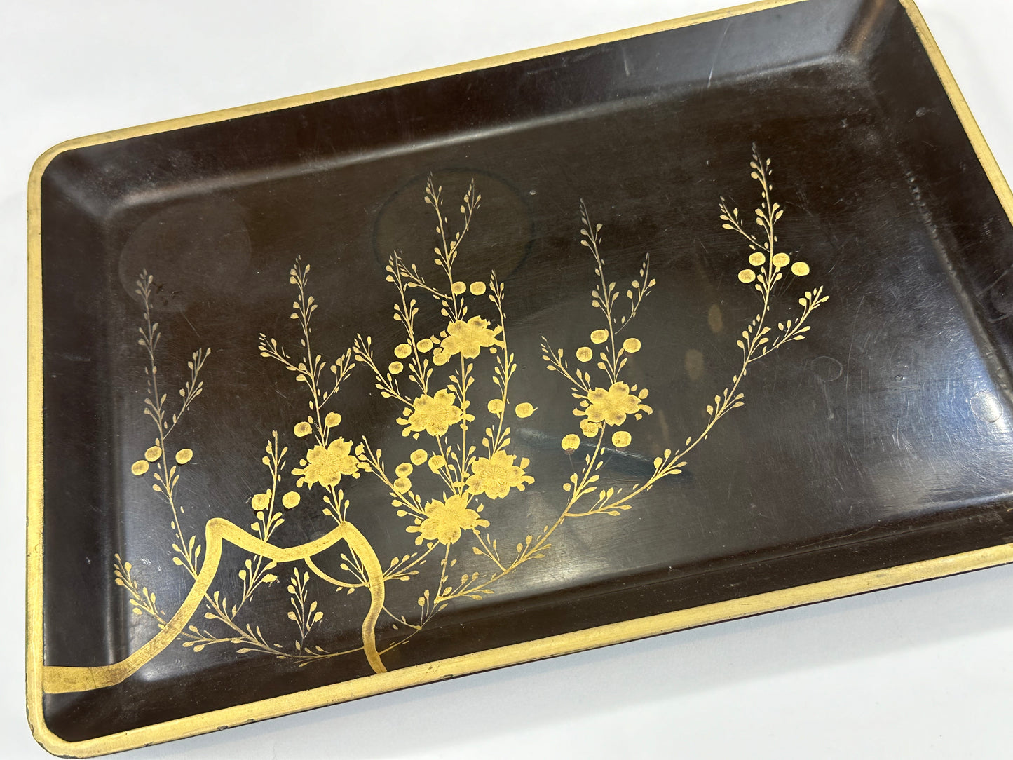 Antique Japanese Meiji Era Lacquer Gold Makie Tray Cherry Blossom 12"