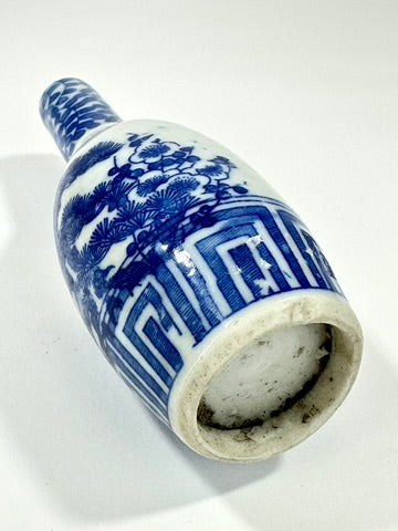 Antique Japanese Imari Blue White Porcelain Butsugu Tokkuri Altar Vase Pine 19thC 5"H