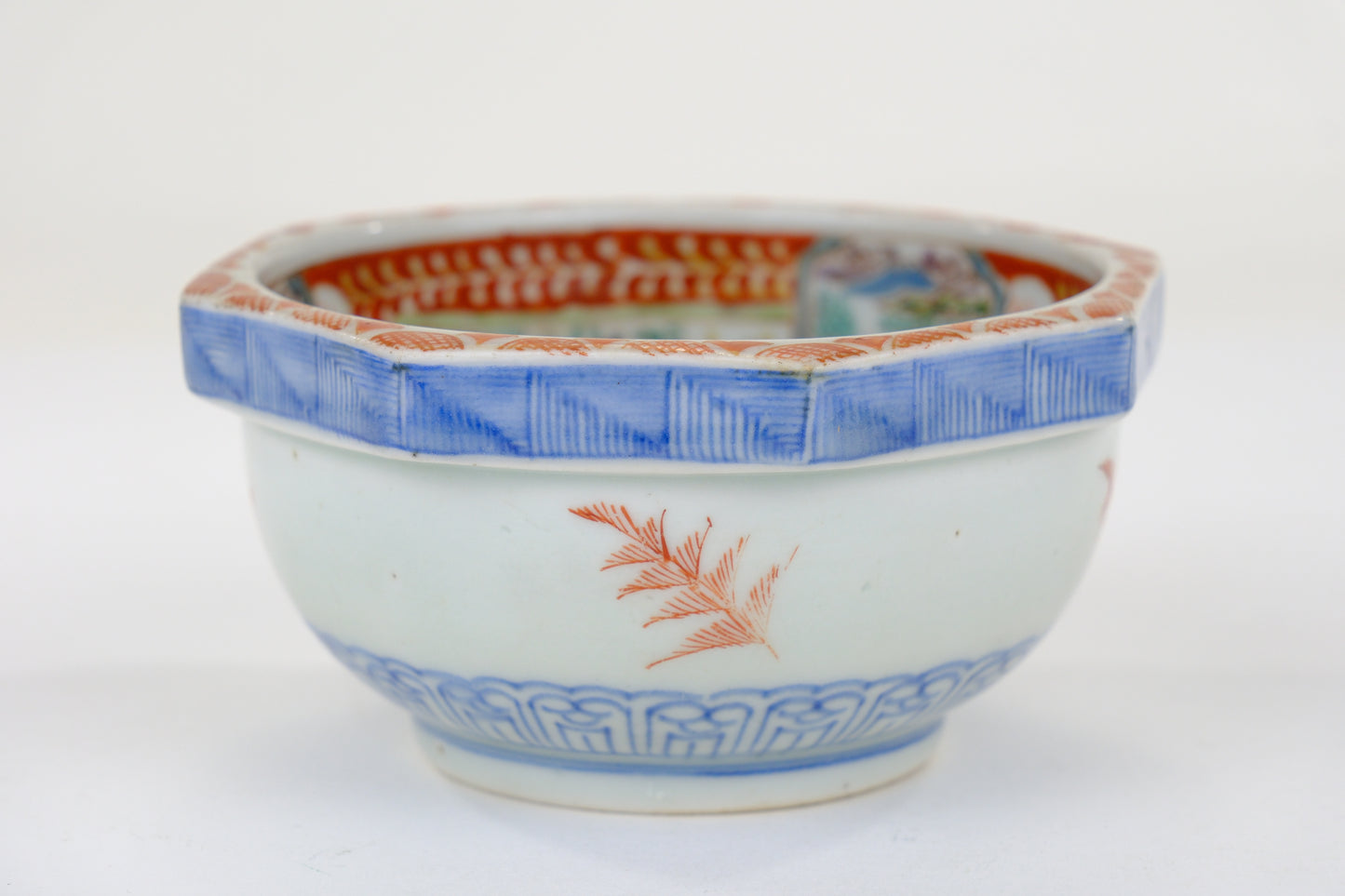 Antique Japanese Edo Imari Nesting Octagon Bowls Pair w/ Presentation Box 7"