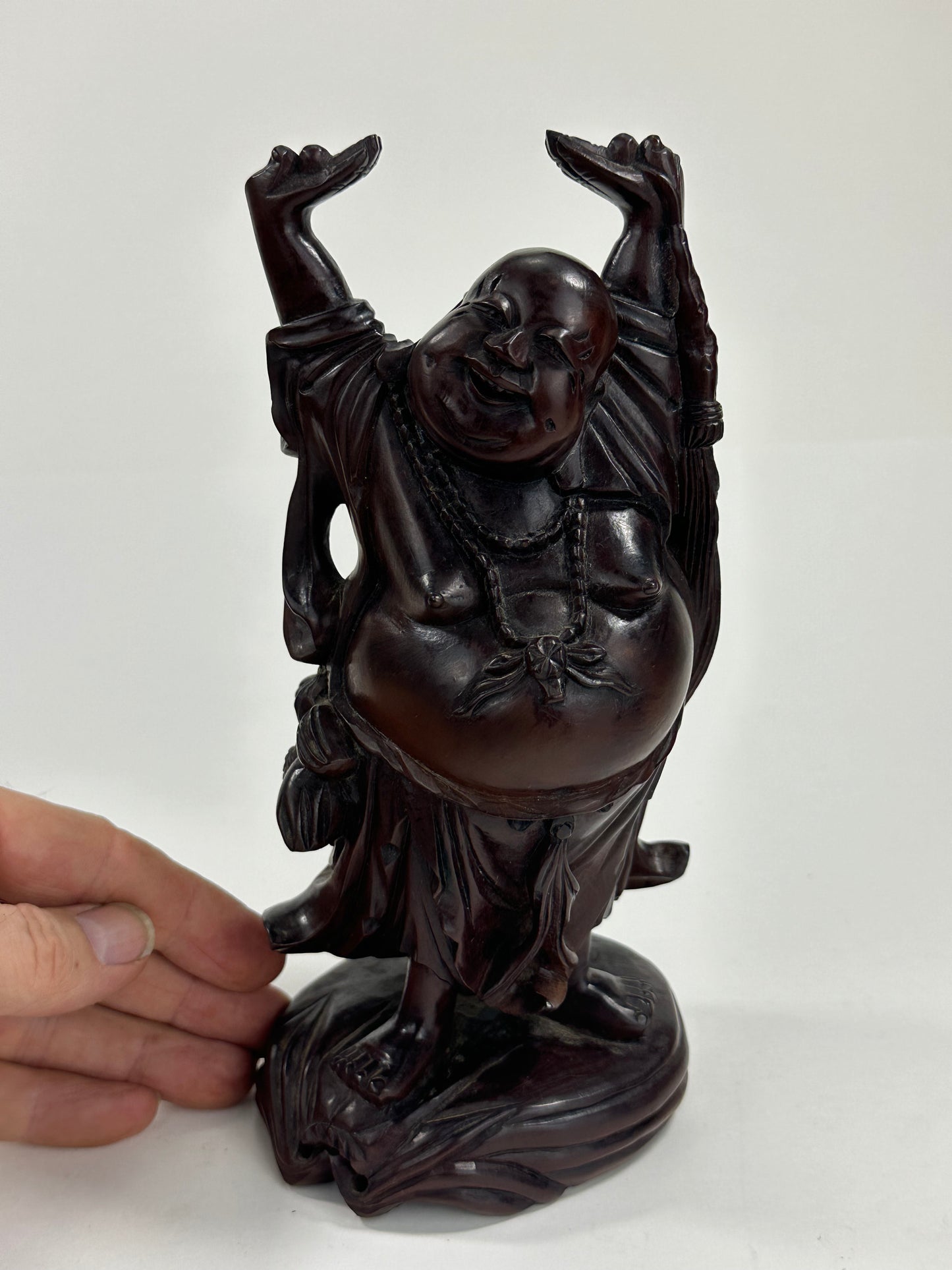 Antique Japanese Carved Wooden Statue of Hotei Lucky God 8”